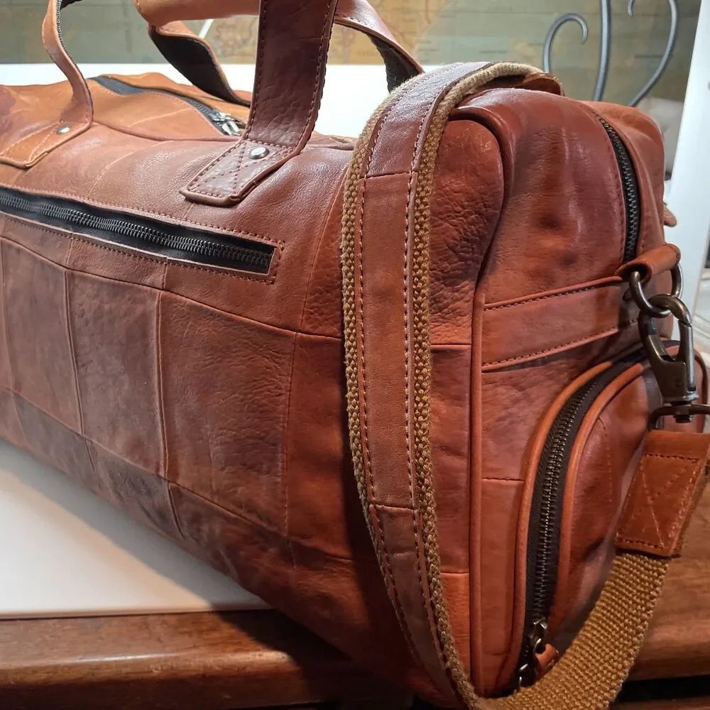 Aaron Leather Goods Patchwork Leather Duffle with 2 Shoe Storage Compartment